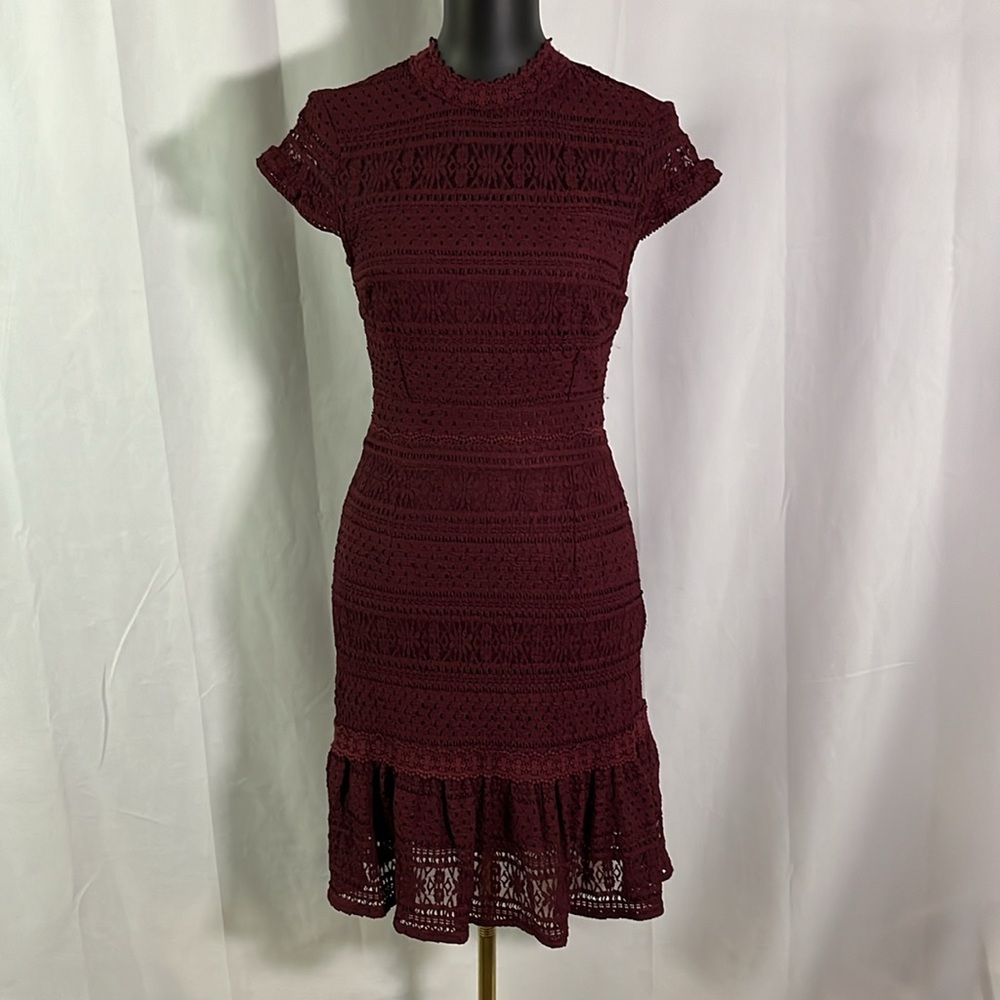 NWT Foxiedox Ellie Burgundy Fit & Flare Open Back Lace Dress